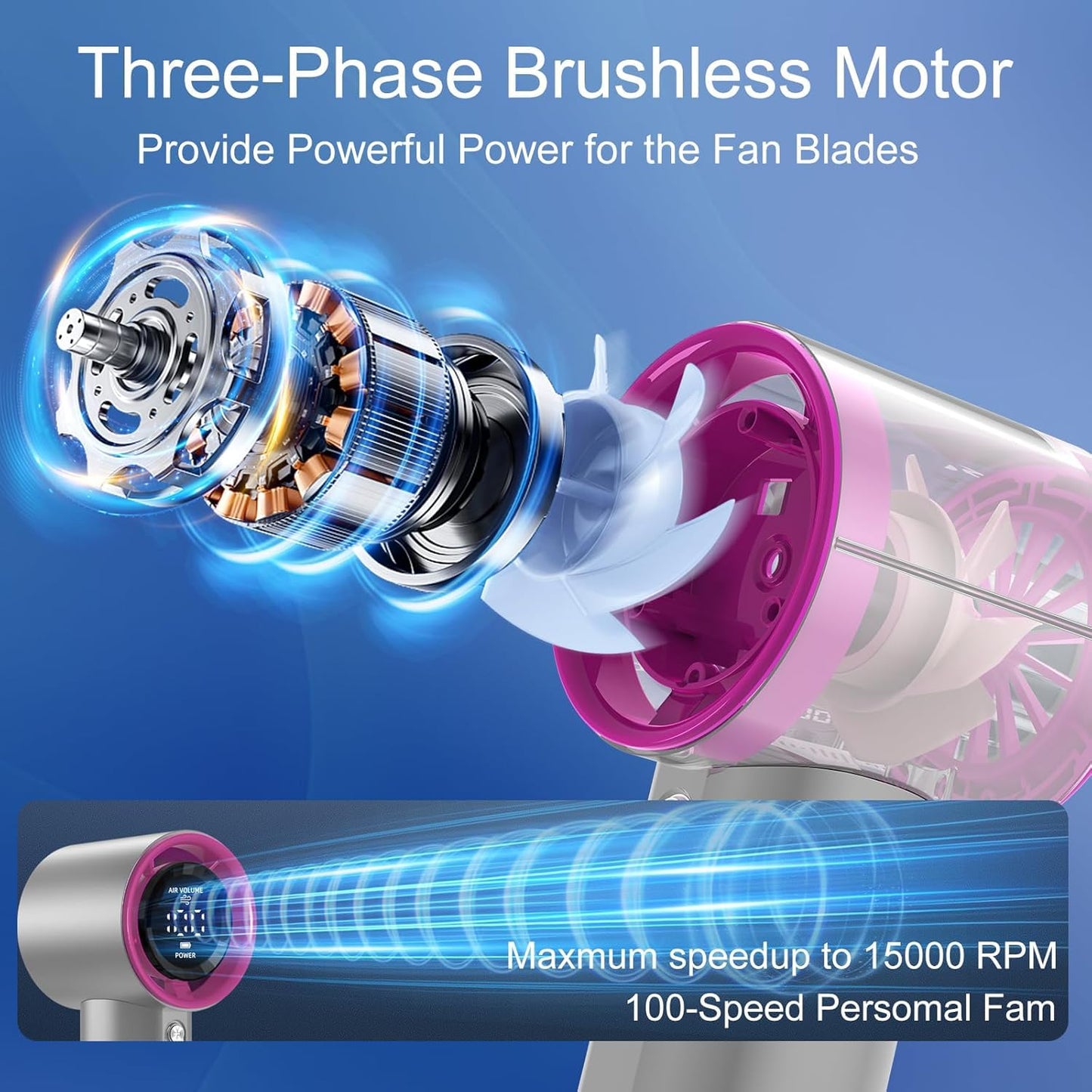Emerge Turbo Handheld Fan: 100-Speed Stepless Personal Cooling Power