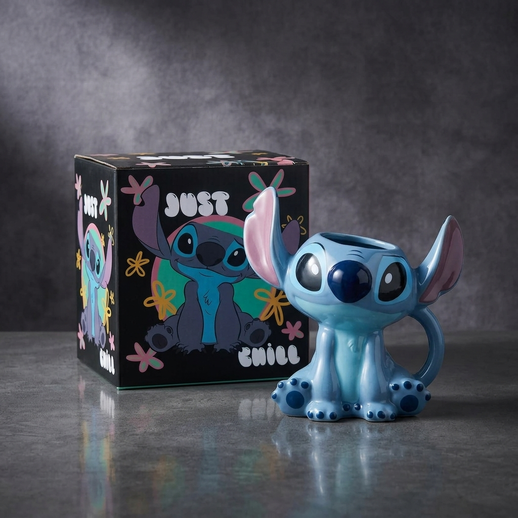 3D Blue Character Ceramic Mug with Sculpted Ears & Handle | 15 cm