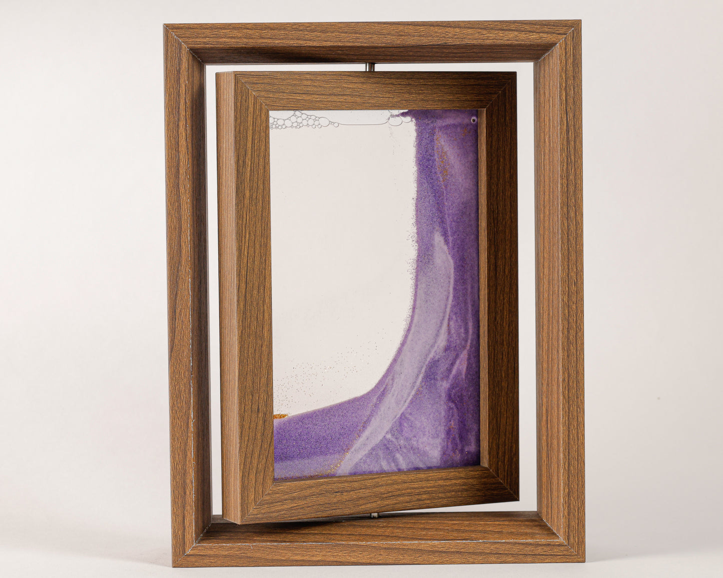 Rotating Sand Art Picture Frame with Purple Moving Sand – Wooden Desktop Decor for Home & Office