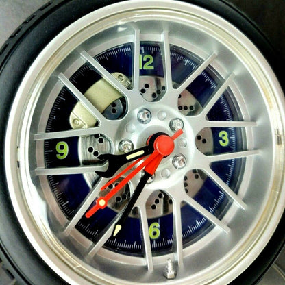 EMERGE Tyre Shaped Glass Wall Clock (Blue, 14 Inch)