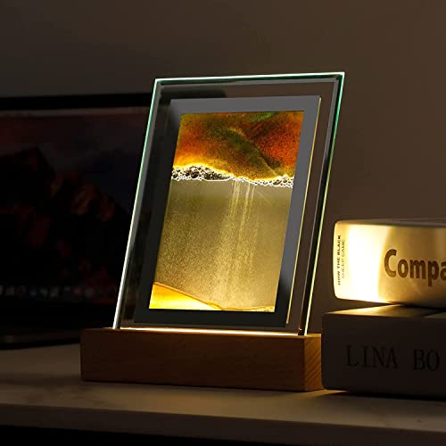 Moving Sand Art Painting Night Light, 3D Dynamic Flowing Sand in Motion Display Relaxing Desktop Art for Home Office Decor