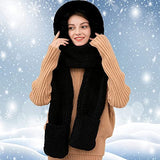 Emerge 2 in 1 Soft Plush Warm Faux Fur & Double Fleece Hooded Scarf/Neckwarmer with Hoodie with Pockets (Black, Free Size)