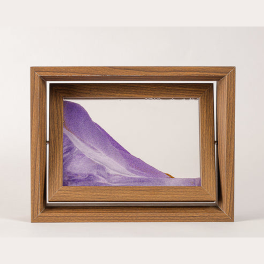Rotating Sand Art Picture Frame with Purple Moving Sand – Wooden Desktop Decor for Home & Office