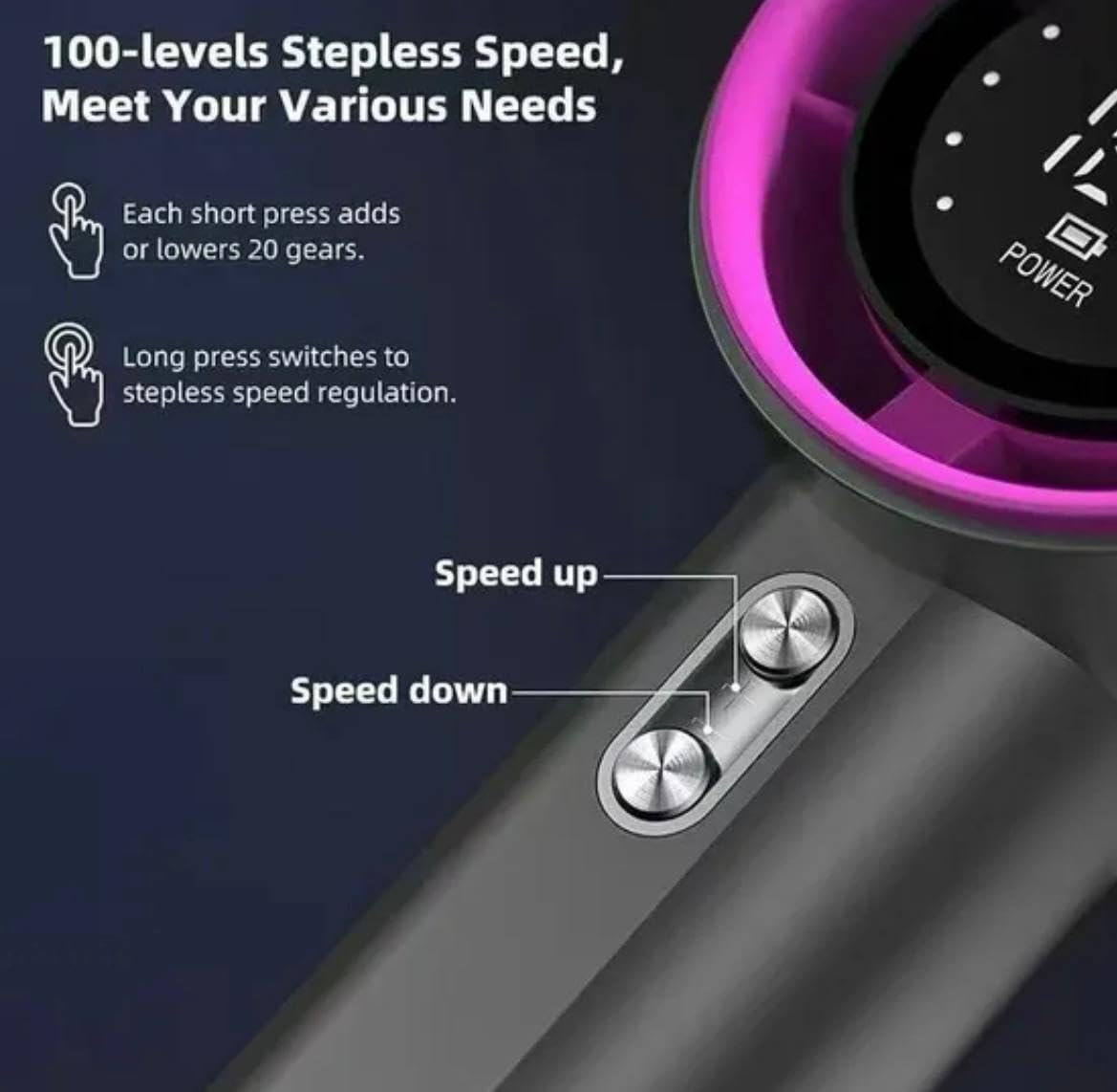 Emerge Turbo Handheld Fan: 100-Speed Stepless Personal Cooling Power