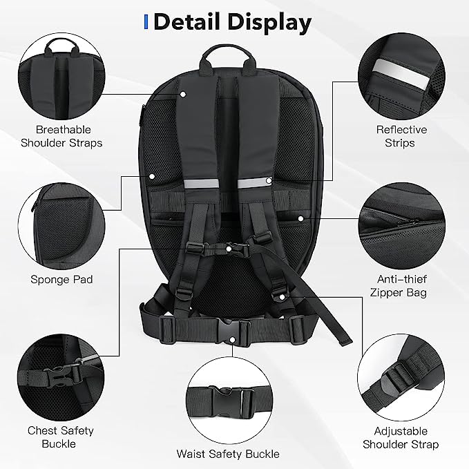 Emerge LED Display Laptop Bag, Motorcycle Hard Shell Backpack, Waterproof Backpack with Programmable and Color Screen, DIY Smart LED Display, Travel Backpack for Men.