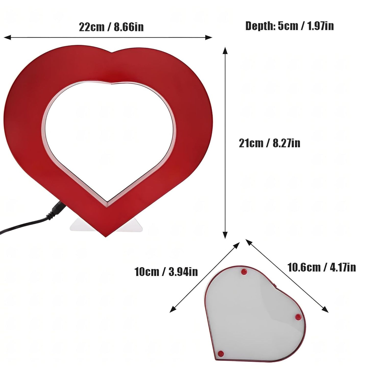 EMERGE Levitating Heart Photo Frame - Floating Magnetic LED Light with Double-Sided Picture Holder