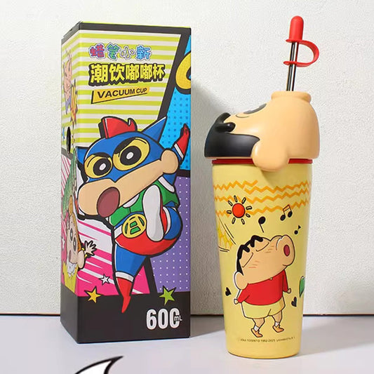 Shinchan Vacuum Cup – 600ml Cartoon Tumbler with Straw & Lid