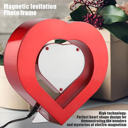 EMERGE Levitating Heart Photo Frame - Floating Magnetic LED Light with Double-Sided Picture Holder