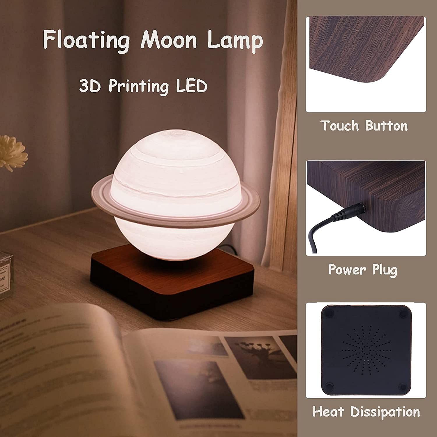 EMERGE 3D Magnetic Levitation Lamp Night Light Touch Rotating Led Luna Floating Night Lamp
