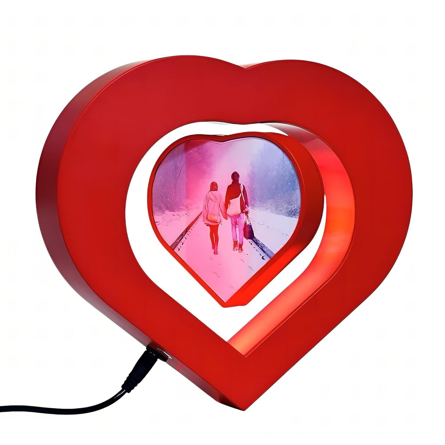 EMERGE Levitating Heart Photo Frame - Floating Magnetic LED Light with Double-Sided Picture Holder
