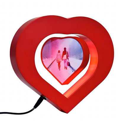 EMERGE Levitating Heart Photo Frame - Floating Magnetic LED Light with Double-Sided Picture Holder