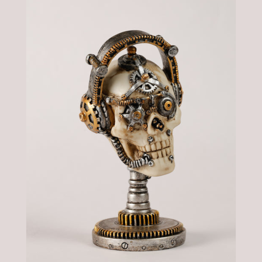 EMERGE Steampunk Cyber Skull Figurine | Mechanical Gothic Desk Decor