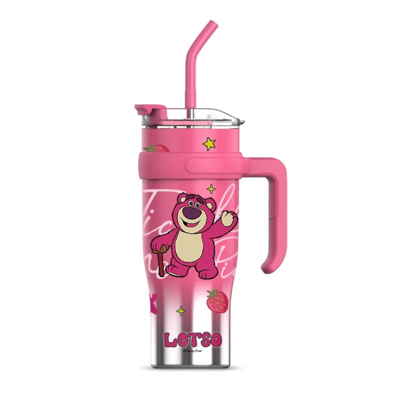 Lotso Strawberry Tumbler – 1.2L Cute Pink Bear Mug with Handle & Straw