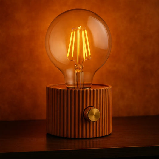 EMERGE Vintage Edison Lantern | Warm Ambient Glow with Wooden Base & Golden Knob | Retro Table Lamp for Home & Festive Décor