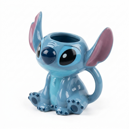 3D Blue Character Ceramic Mug with Sculpted Ears & Handle | 15 cm