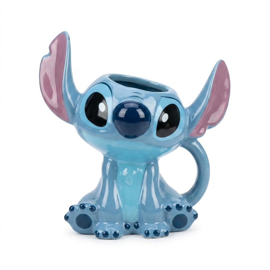 3D Blue Character Ceramic Mug with Sculpted Ears & Handle | 15 cm