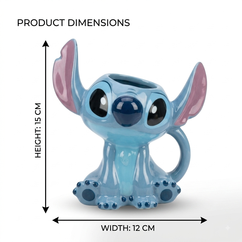 3D Blue Character Ceramic Mug with Sculpted Ears & Handle | 15 cm