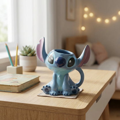 3D Blue Character Ceramic Mug with Sculpted Ears & Handle | 15 cm