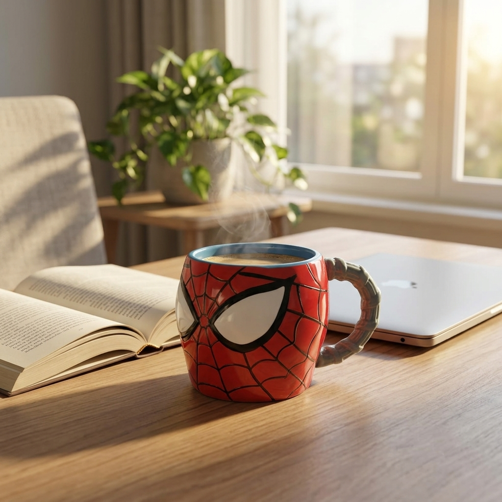 3D Spider-Man Ceramic Mug - Marvel Sculpted Coffee Cup with Web Handle