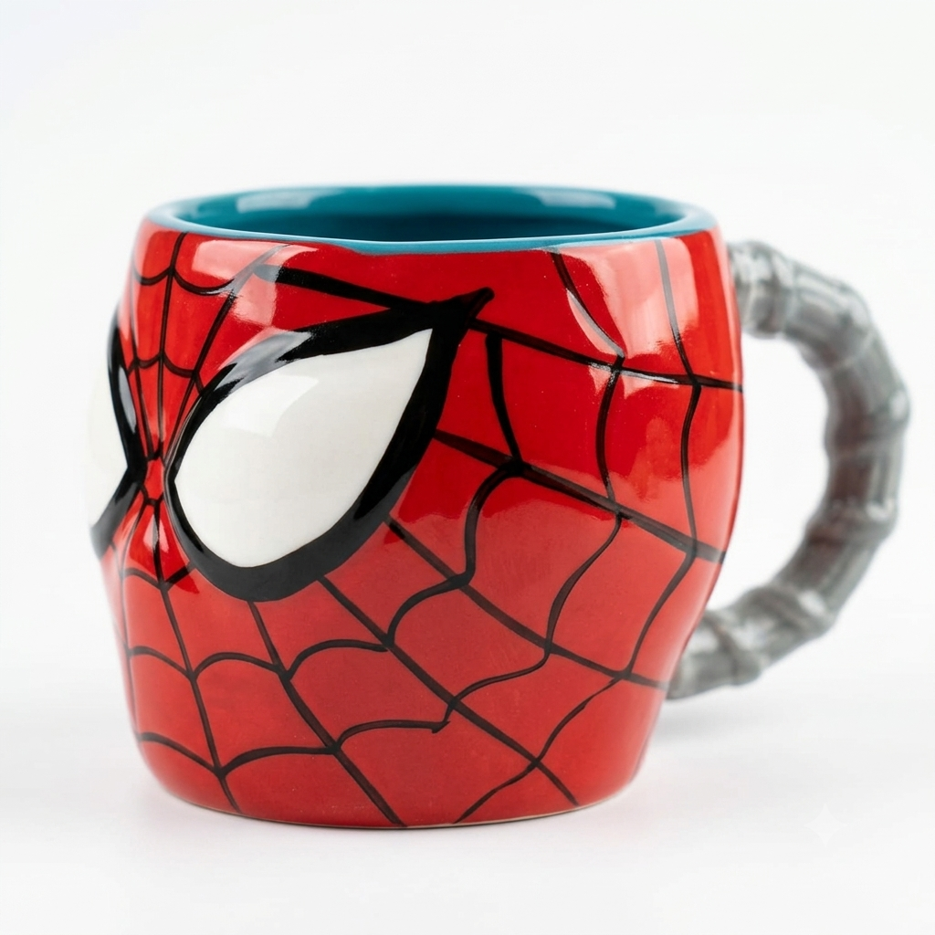 3D Spider-Man Ceramic Mug - Marvel Sculpted Coffee Cup with Web Handle
