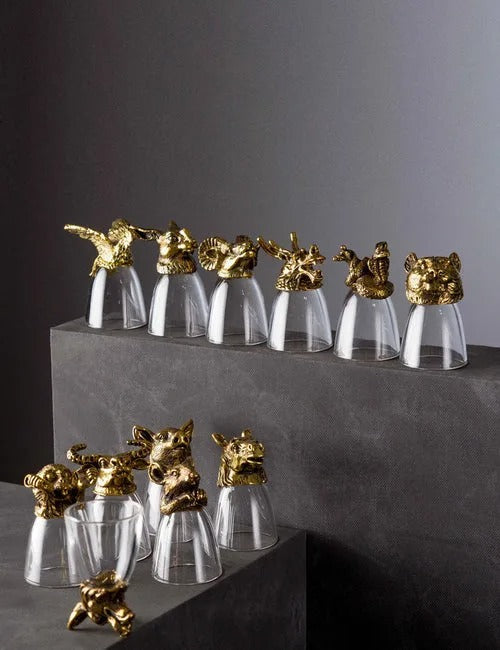 Golden Animal Head Shot Glass Set – Luxury 12-Piece Collection