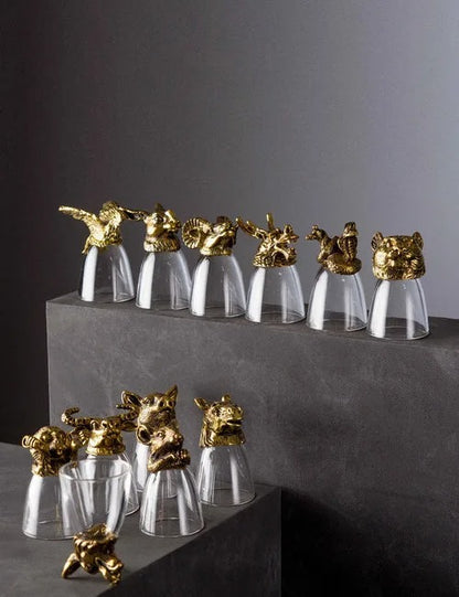 Golden Animal Head Shot Glass Set – Luxury 12-Piece Collection