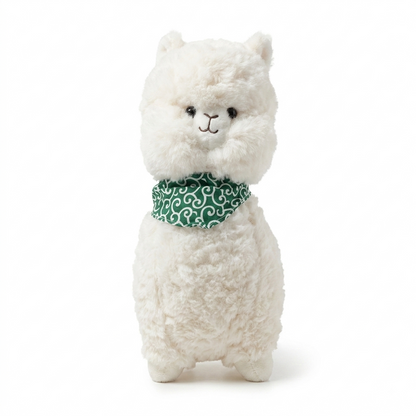 Cute Fluffy White Alpaca Plush Toy with Green Scarf (36cm)