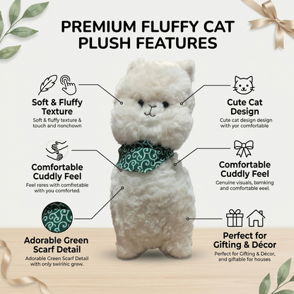 Cute Fluffy White Alpaca Plush Toy with Green Scarf (36cm)