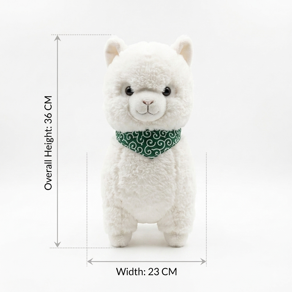 Cute Fluffy White Alpaca Plush Toy with Green Scarf (36cm)