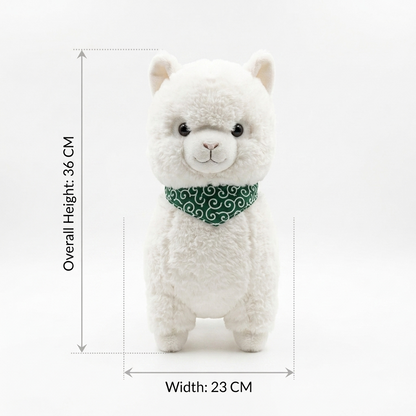 Cute Fluffy White Alpaca Plush Toy with Green Scarf (36cm)