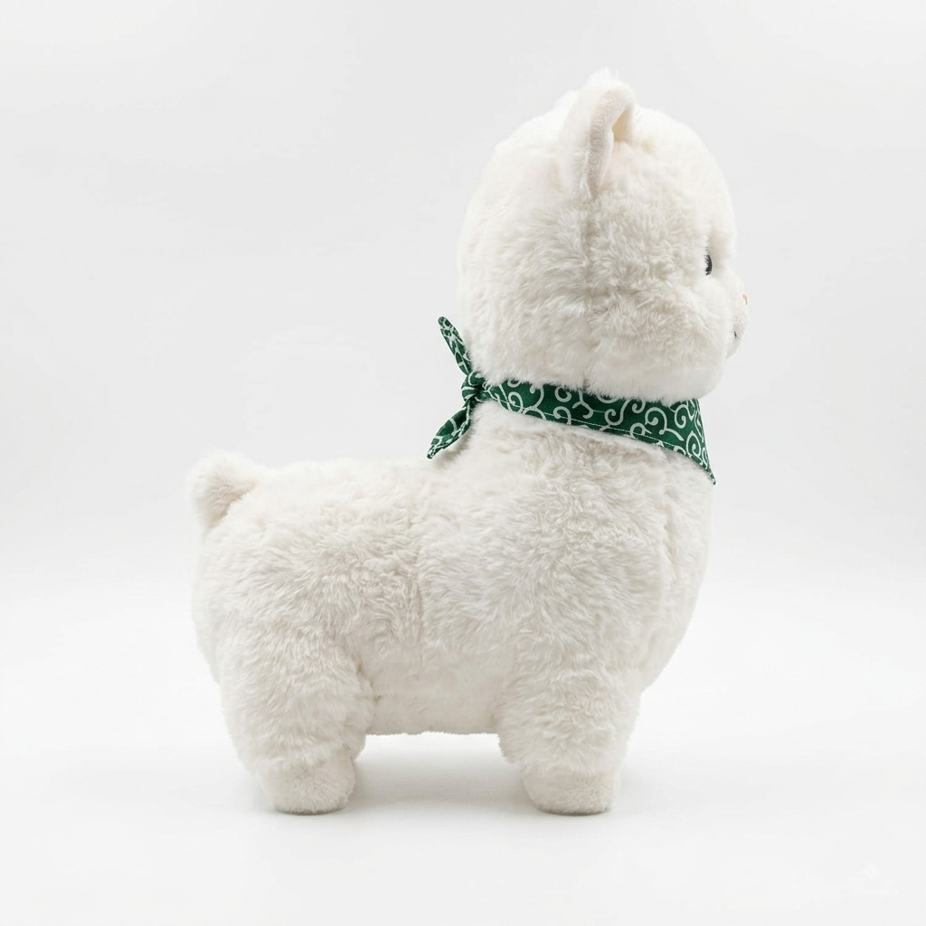 Cute Fluffy White Alpaca Plush Toy with Green Scarf (36cm)