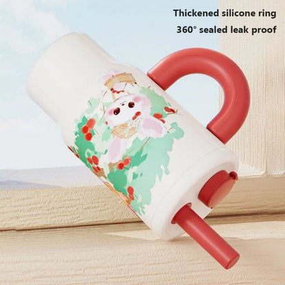 Jam Bear Cherry Tumbler – 1000ml Cute Cartoon Mug with Handle & Straw