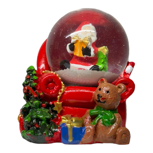 Mini Christmas Snow Globe with Santa Claus, Teddy Bear & Tree | 8cm Small Desktop Decoration