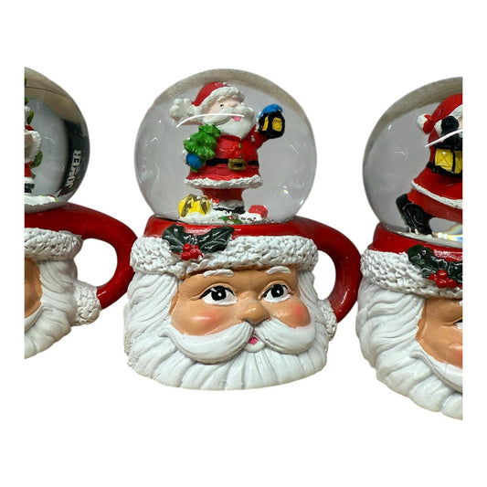 Premium Santa Face Snow Globe with Waving Santa & Tree | 10cm Holiday Centerpiece
