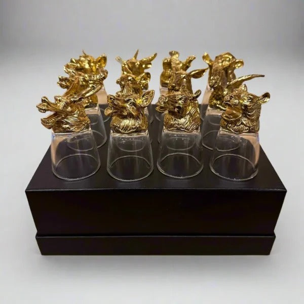 Golden Animal Head Shot Glass Set – Luxury 12-Piece Collection