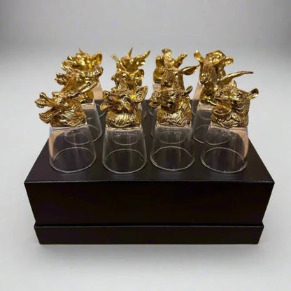 Golden Animal Head Shot Glass Set – Luxury 12-Piece Collection