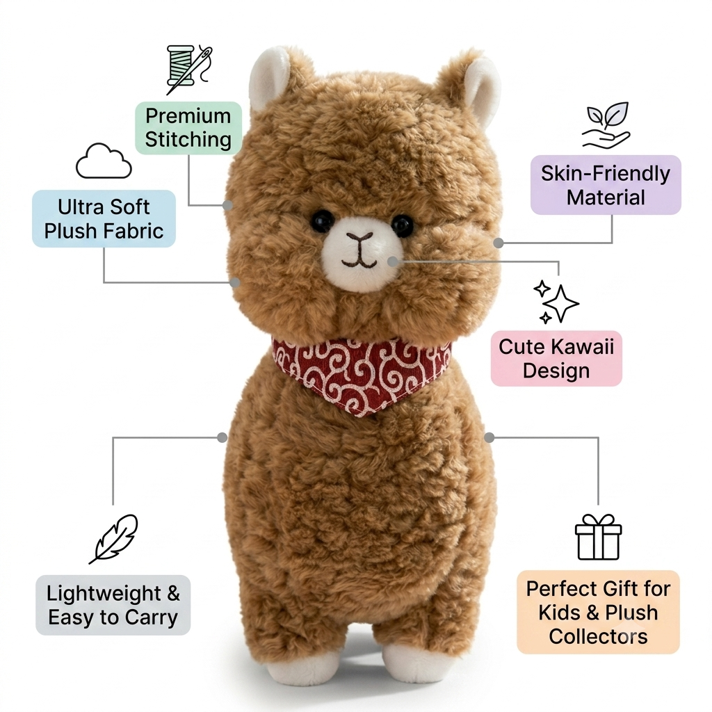 Cute Plush Brown Alpaca Soft Toy (30cm) | Soft Stuffed Llama for Kids
