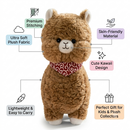 Cute Plush Brown Alpaca Soft Toy (30cm) | Soft Stuffed Llama for Kids