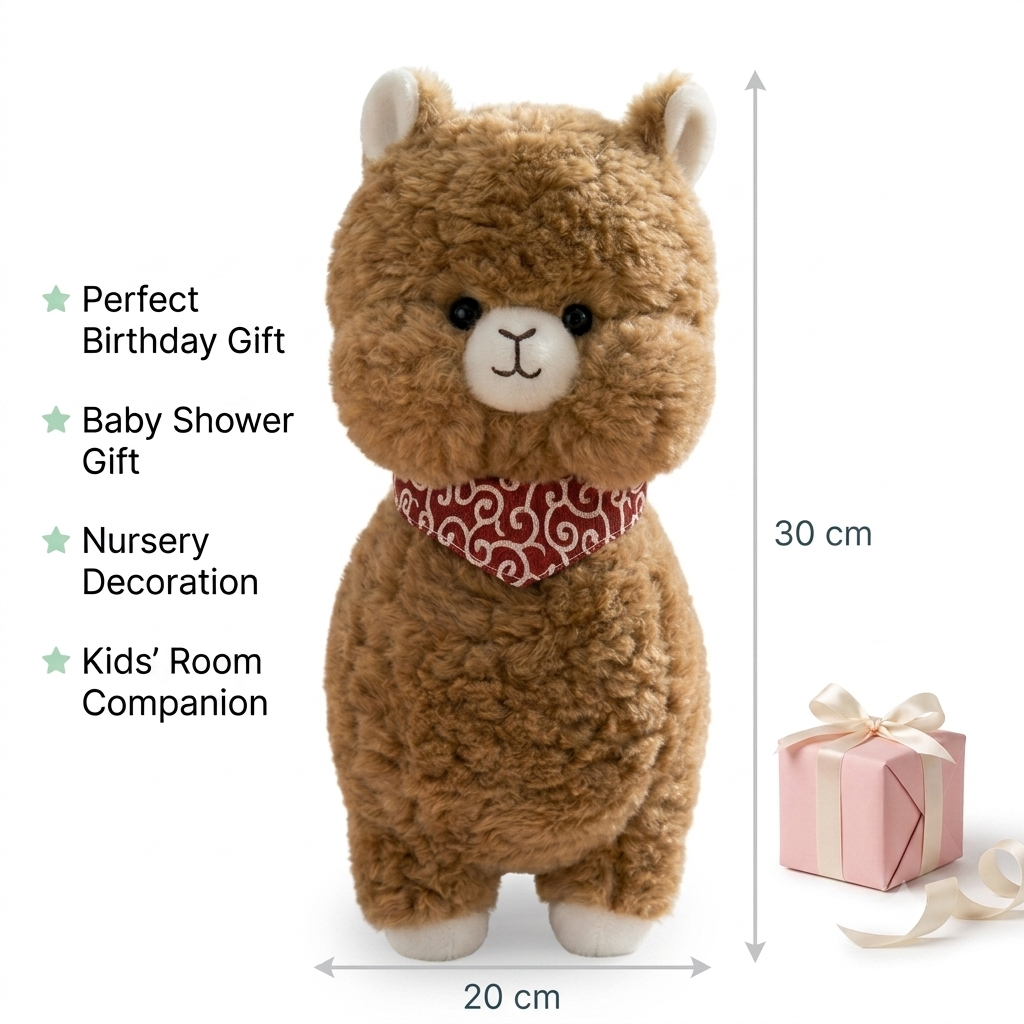 Cute Plush Brown Alpaca Soft Toy (30cm) | Soft Stuffed Llama for Kids