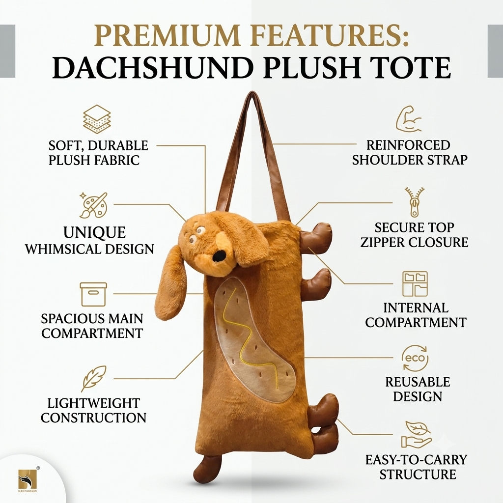 Cute Dachshund Dog Plush Tote Bag for Women & Girls - Soft Fur Shoulder Bag with Top Zipper, Casual Shopping & Travel Handbag