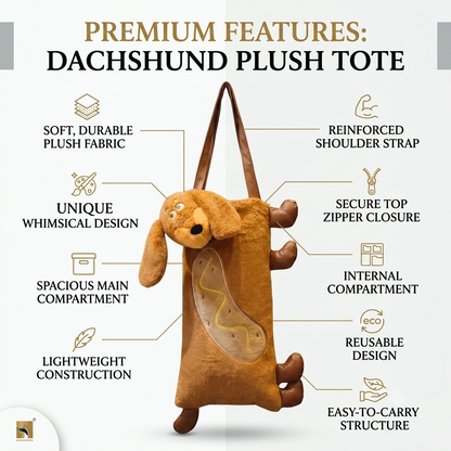 Cute Dachshund Dog Plush Tote Bag for Women & Girls - Soft Fur Shoulder Bag with Top Zipper, Casual Shopping & Travel Handbag