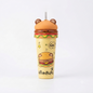 Cute Hamburger Bear Sipper Bottle with Straw & Leak-Resistant Cap – 25cm Reusable Water Tumbler for Kids & School