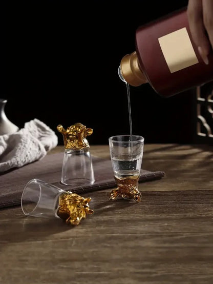 Golden Animal Head Shot Glass Set – Luxury 12-Piece Collection