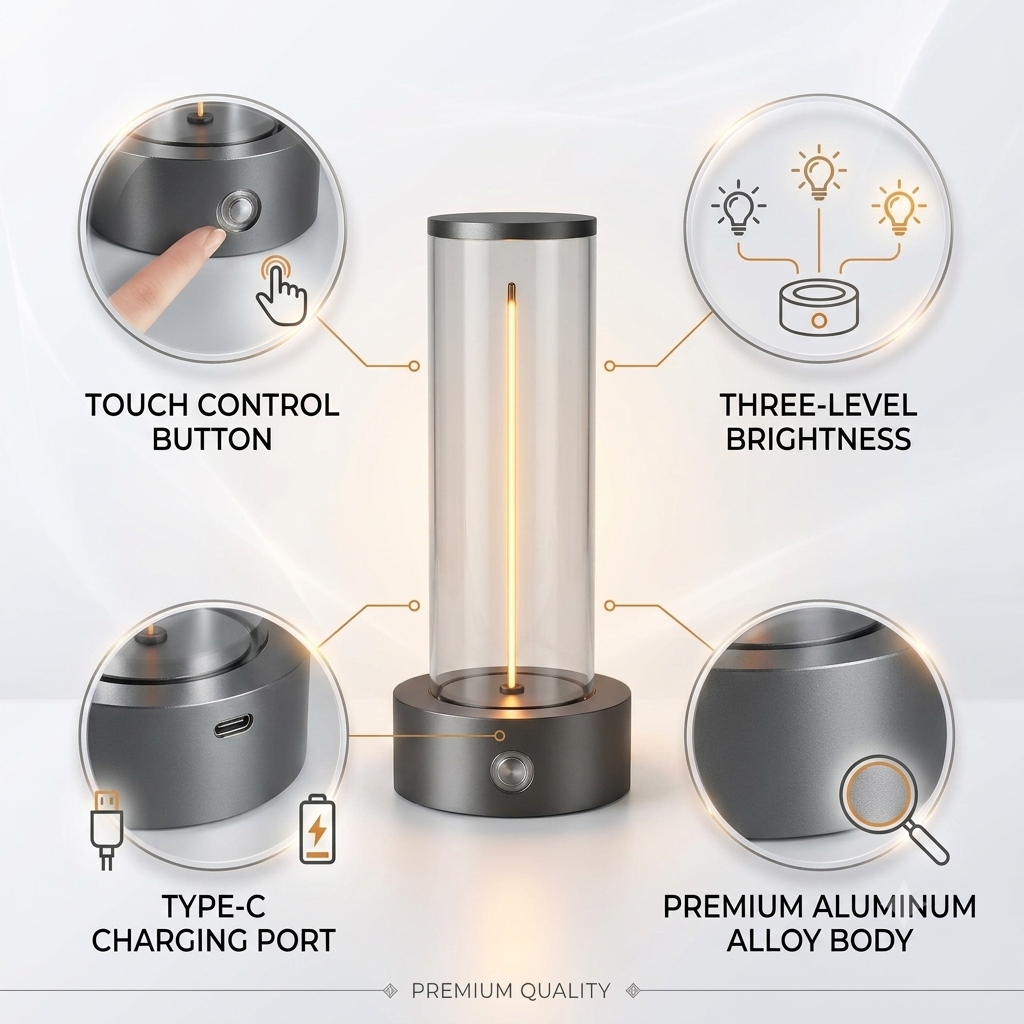Rechargeable Cylindrical LED Table Lamp | Touch Control Ambient Light