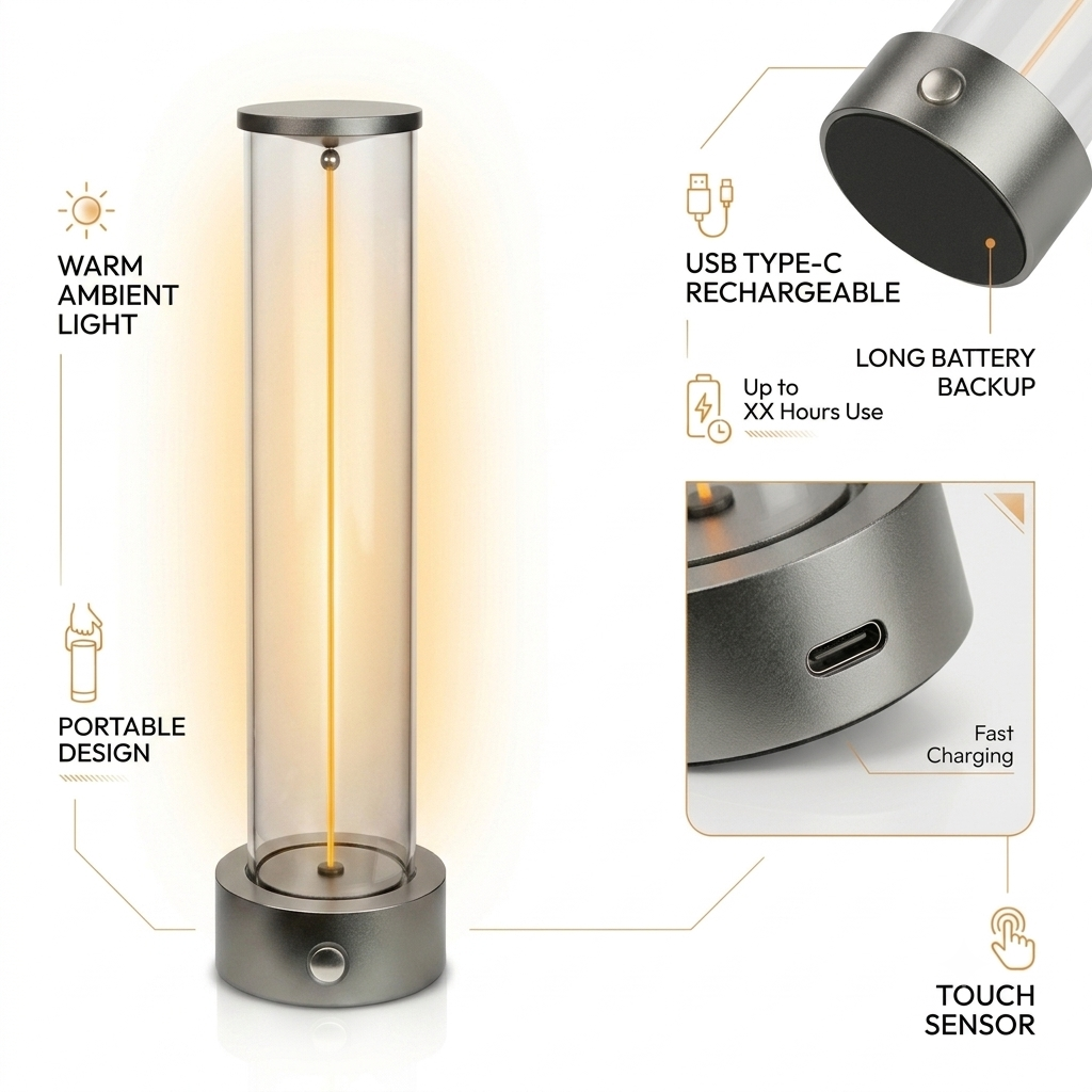 Rechargeable Cylindrical LED Table Lamp | Touch Control Ambient Light