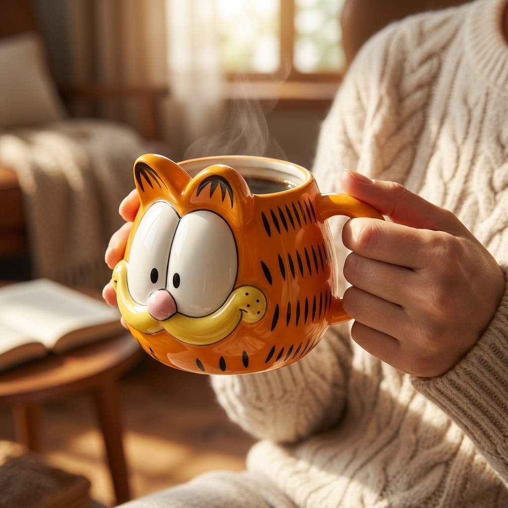 Garfield 3D Sculpted Ceramic Coffee Mug | 10 cm Orange Cartoon Face Mug for Tea & Coffee