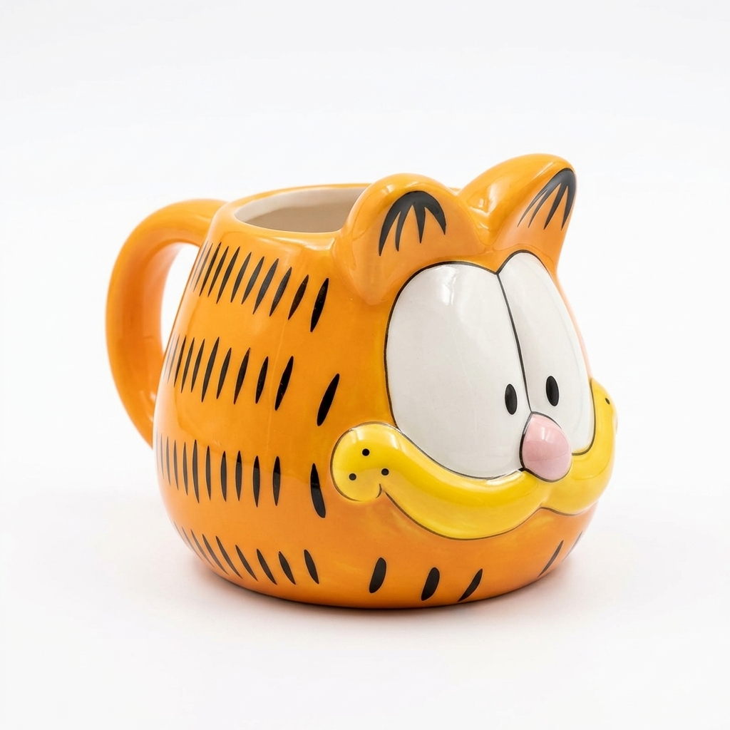 Garfield 3D Sculpted Ceramic Coffee Mug | 10 cm Orange Cartoon Face Mug for Tea & Coffee