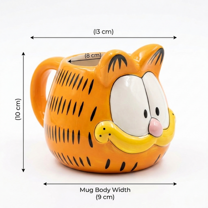 Garfield 3D Sculpted Ceramic Coffee Mug | 10 cm Orange Cartoon Face Mug for Tea & Coffee