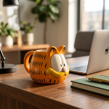 Garfield 3D Sculpted Ceramic Coffee Mug | 10 cm Orange Cartoon Face Mug for Tea & Coffee