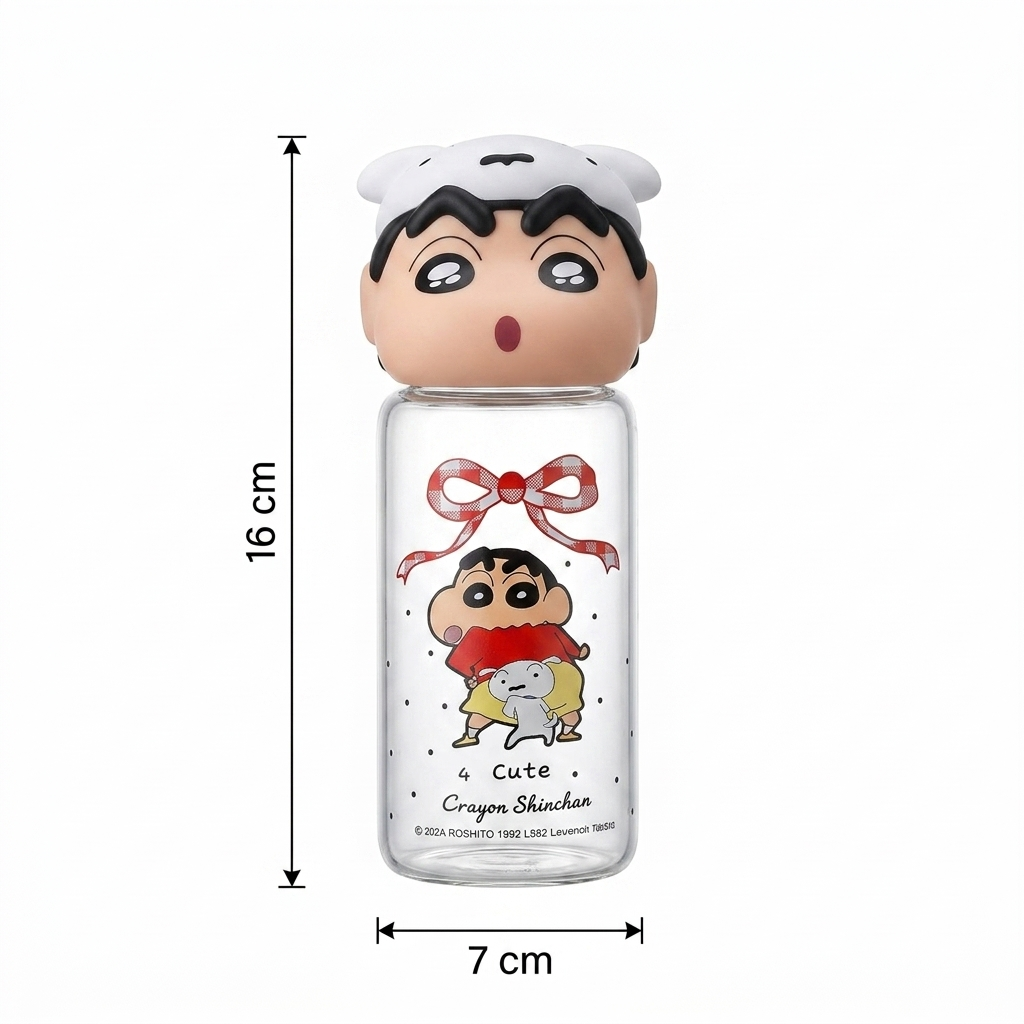 Official Crayon Shin-chan Reusable Glass Sipper Water Bottle (16cm Tall) with Character Lid
